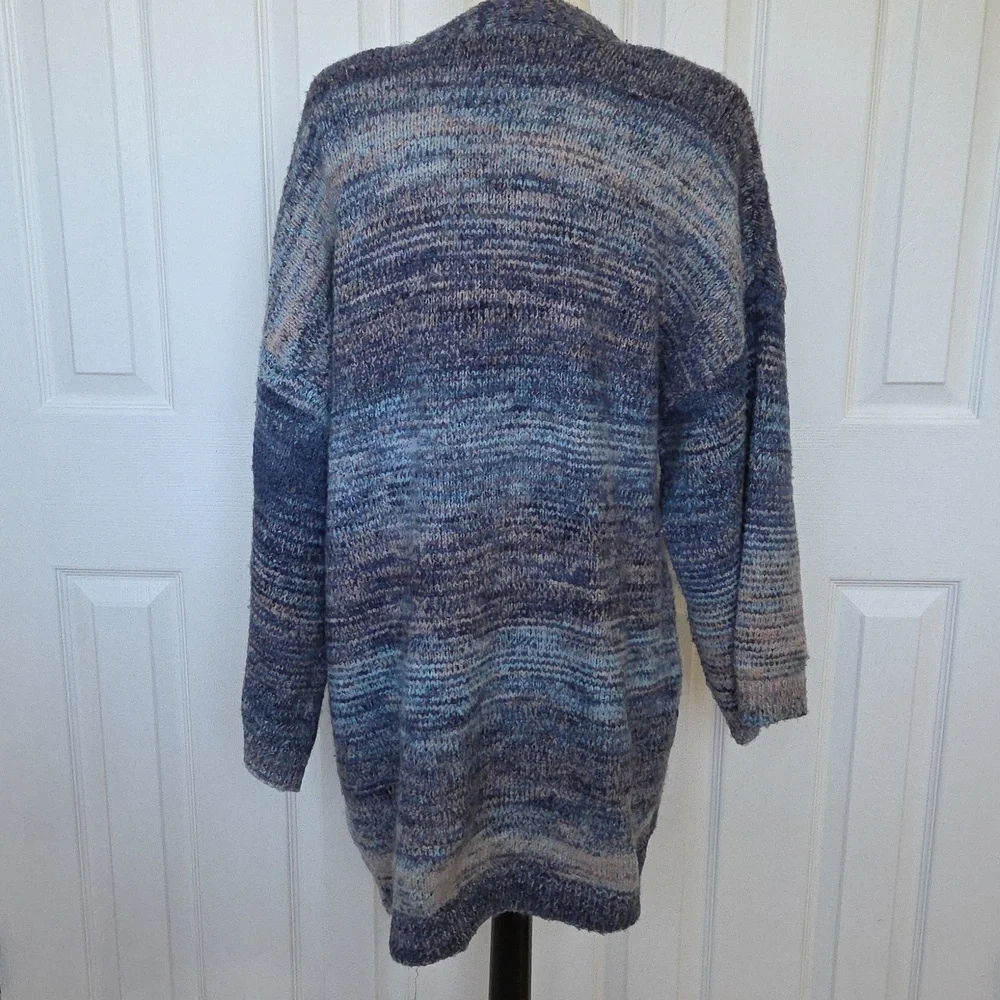 BLACK TAPE OPEN FRONT 3/4 SLEEVE SOFT CARDIGAN SWEATER BLUE GREEN CREAM NWT M